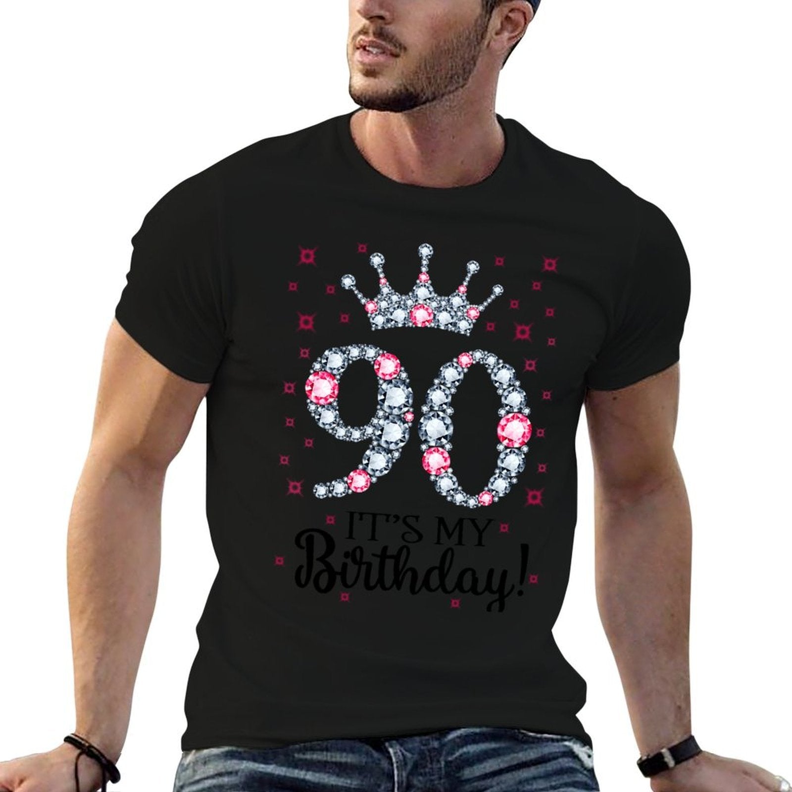 90 It's My Birthday Pink Crown 90th Birthday Gifts For Her  High-quality Stitching T-Shirt