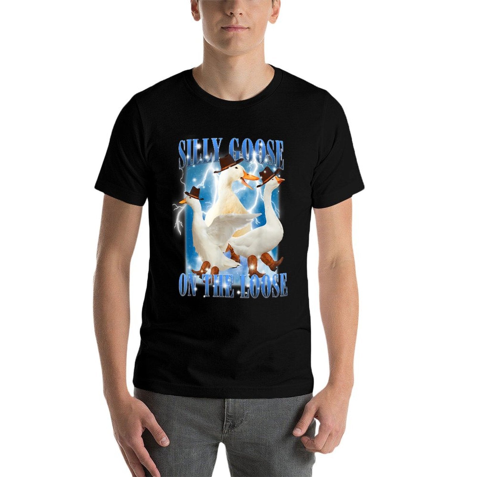 Retro Goose Aesthetic Trendy Meme Silly Goose On The Loose  Rolled Sleeves T-Shirt