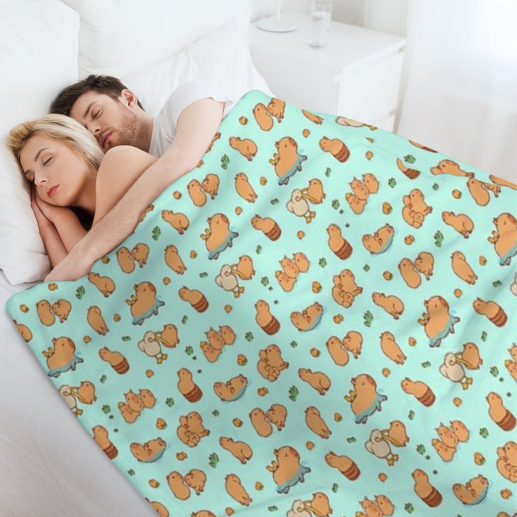Cute Capybara Art, Illustration Seamless Pattern Gift-ready Throw Blanket