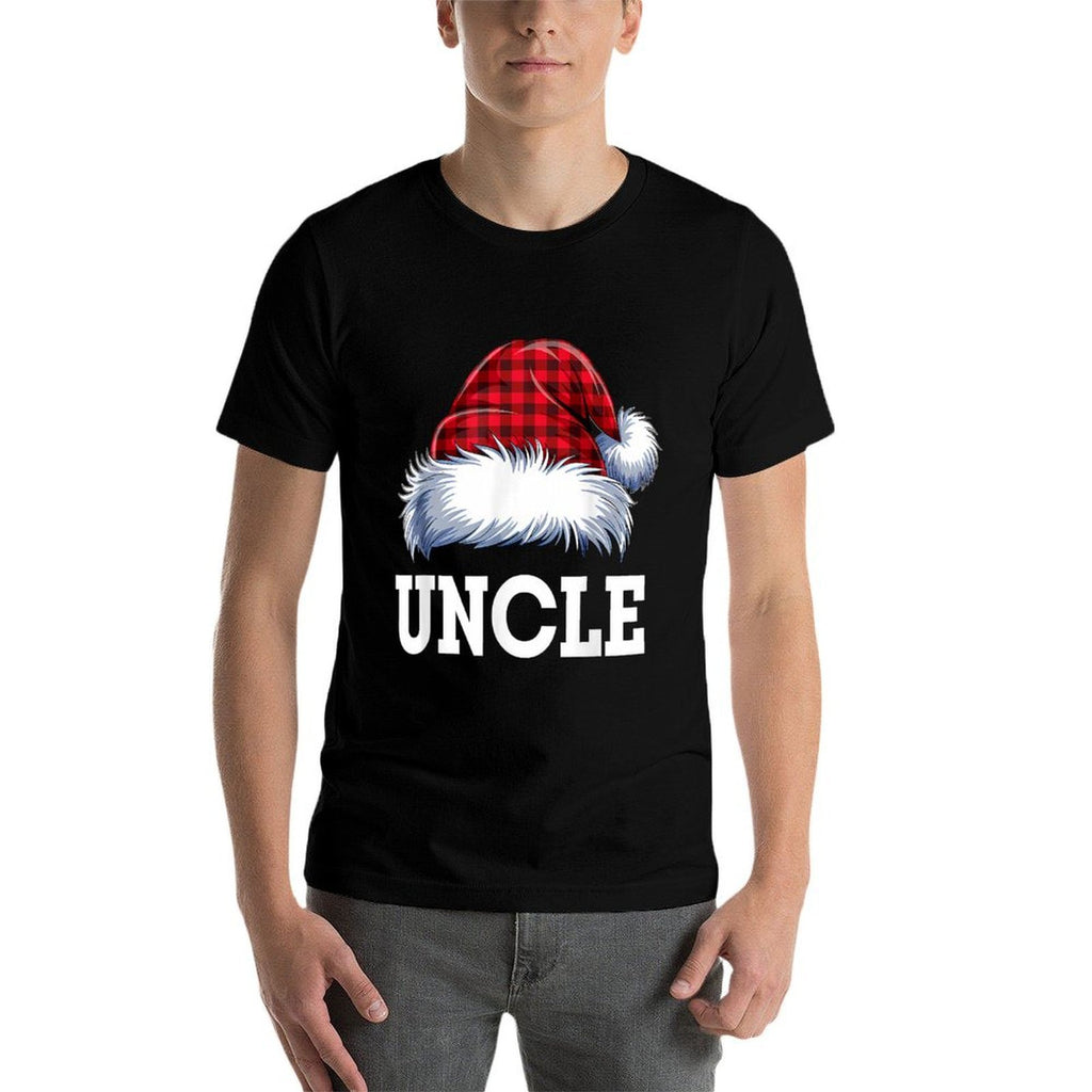 Uncle Santa Red Plaid Christmas Family Matching Pajamas Xmas  Cotton T-Shirt