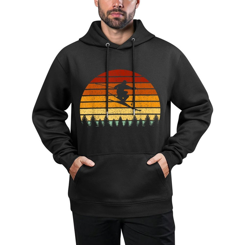 Vintage Sunset Skiing Gift For Skiers Relaxed Fit Hoodie