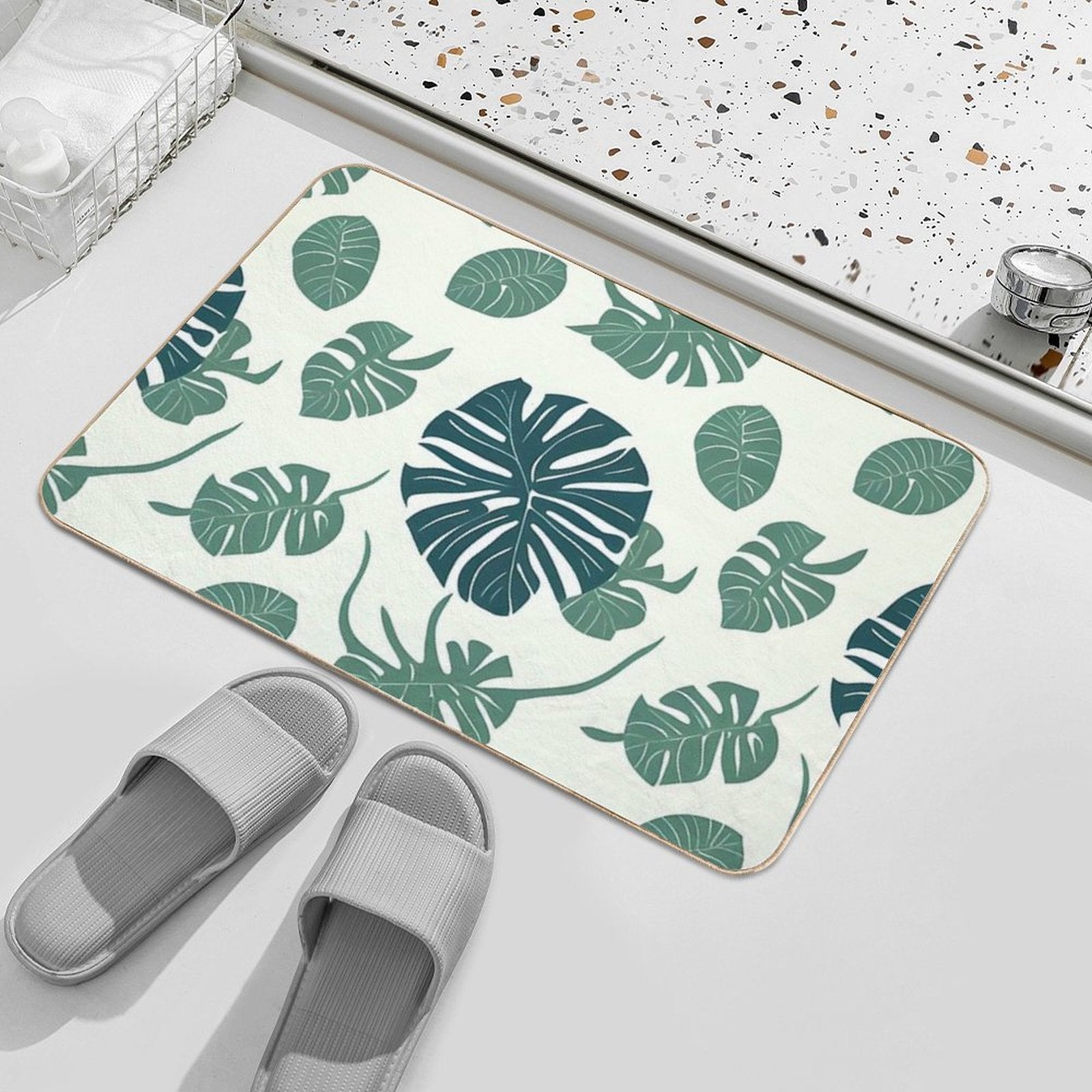 Abstract Monstera Leaf Pattern  Eco-Friendly Bath Mat