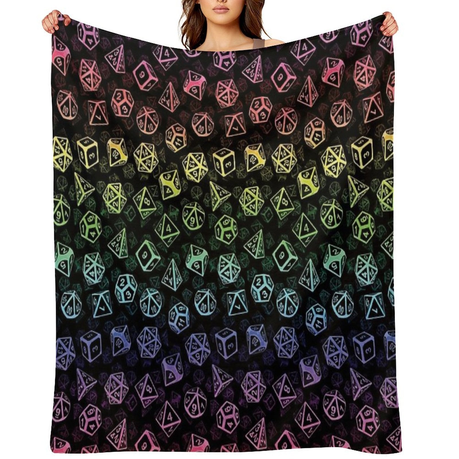 D20 Dice Set Pattern (Rainbow) Velvety-soft Throw Blanket