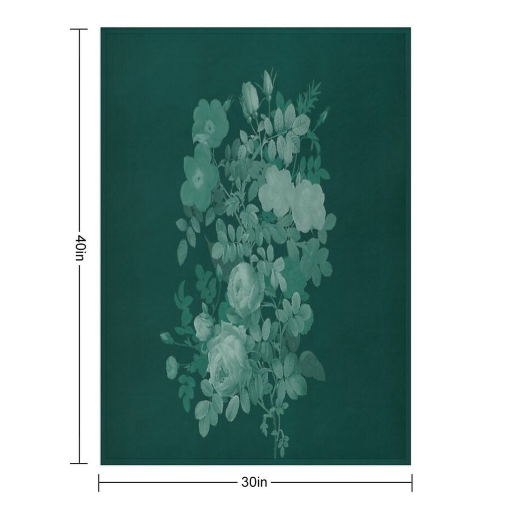 Dark Green Floral Collage, Bottle Green Monochrome Roses Bouquet Shrink-resistant Throw Blanket