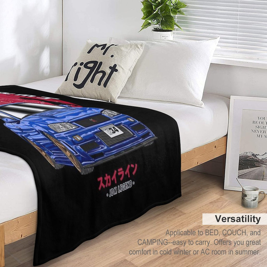 Nippon JDM Nissan Skyline GT-R R34 Anti-pilling Throw Blanket