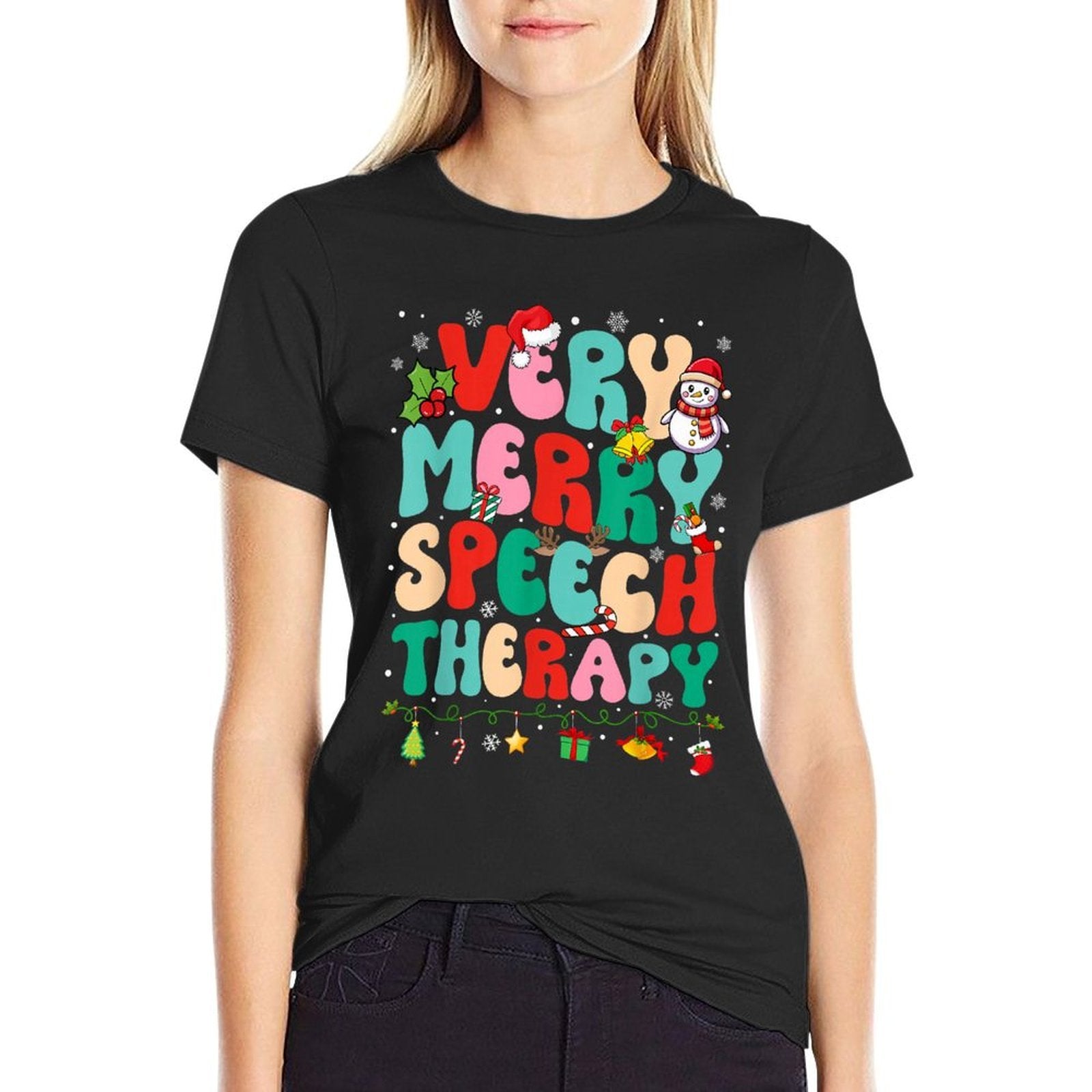 Christmas Very Merry Speech Therapy Speech Therapist SLP  Quick-drying T-Shirt