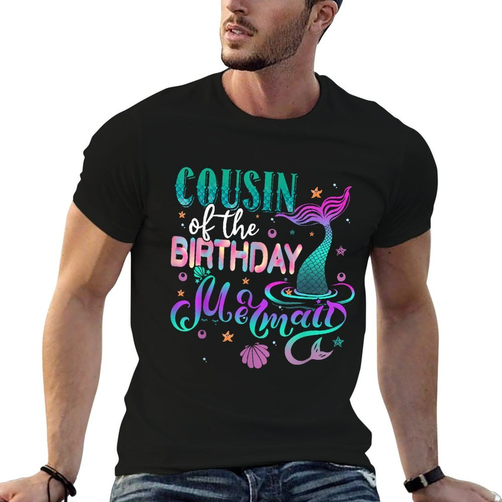 Cousin Of The Birthday Mermaid Family Matching Party Squad  Ribbed Collar T-Shirt