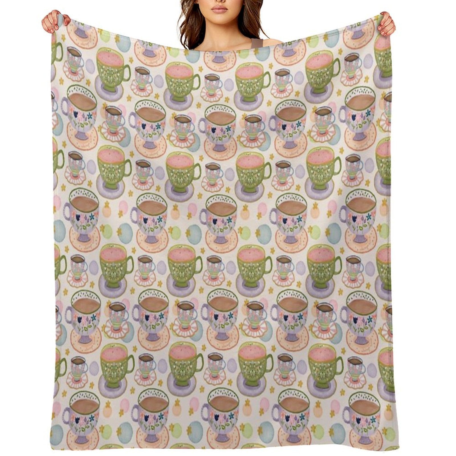 Fancy A Cup of Tea Watercolour Pattern Travel-friendly Throw Blanket