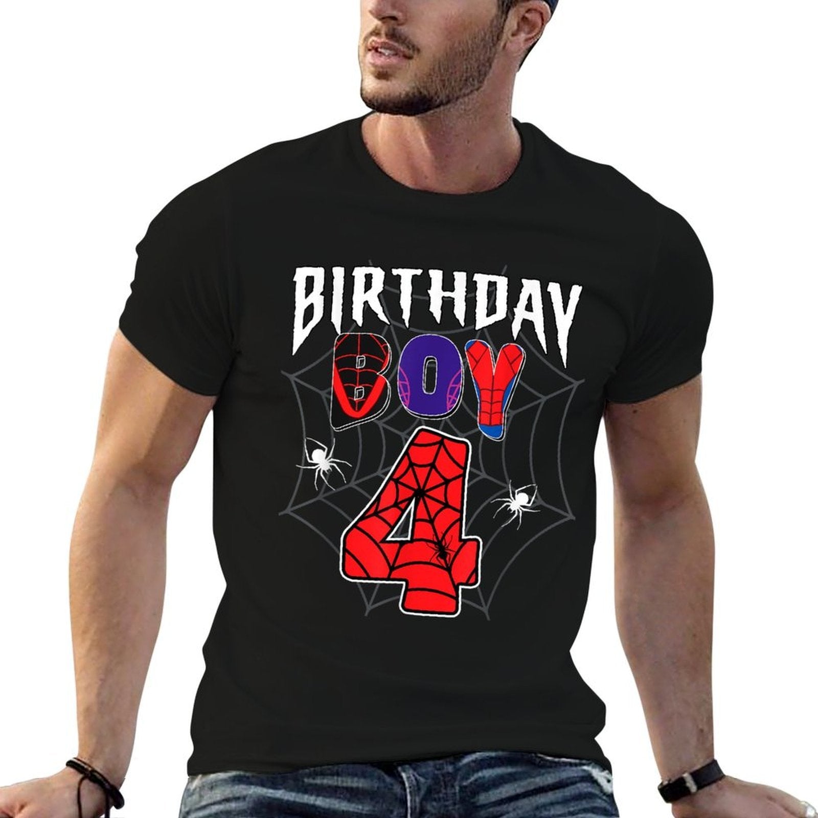 Birthday Boy 4 It's My 4th Birthday Spider Party 4 Year Old  Odor-resistant T-Shirt