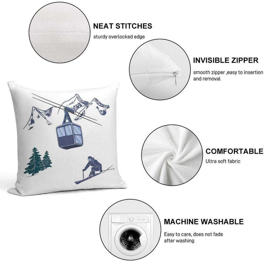 Ski Lift Resort Winter Sports Scene Soft Decorative Cover Throw Pillow