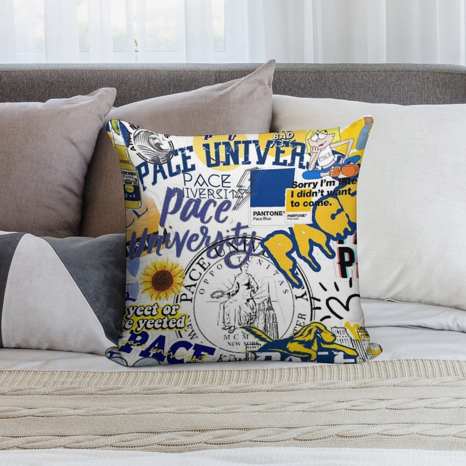 Pace University Collage Artwork Soft Luxury Feel Throw Pillow