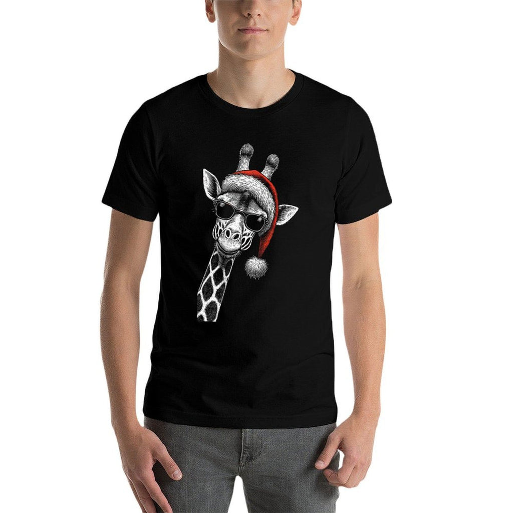 Giraffe Christmas Santa Hat Pajama Funny Giraffe Xmas  Oversized Silhouette T-Shirt