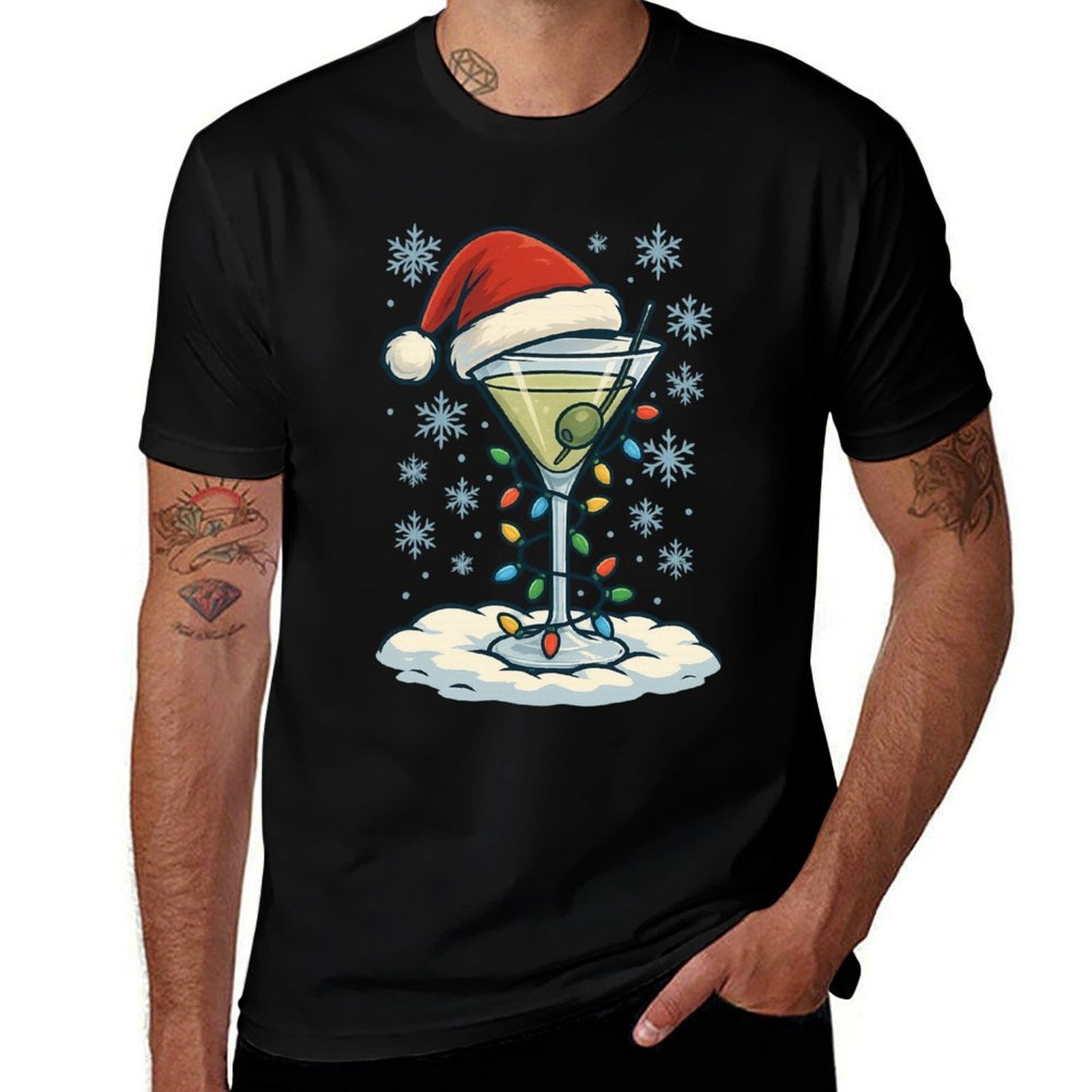 Fun Christmas Lights Wrapped On Dirty Dry Martini Lover  Cotton T-Shirt