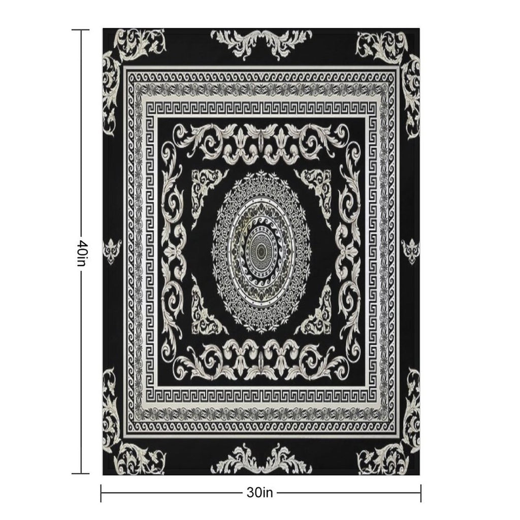 Ornate Greek Key Meander Black Cream  Medallion Comfort Throw Blanket