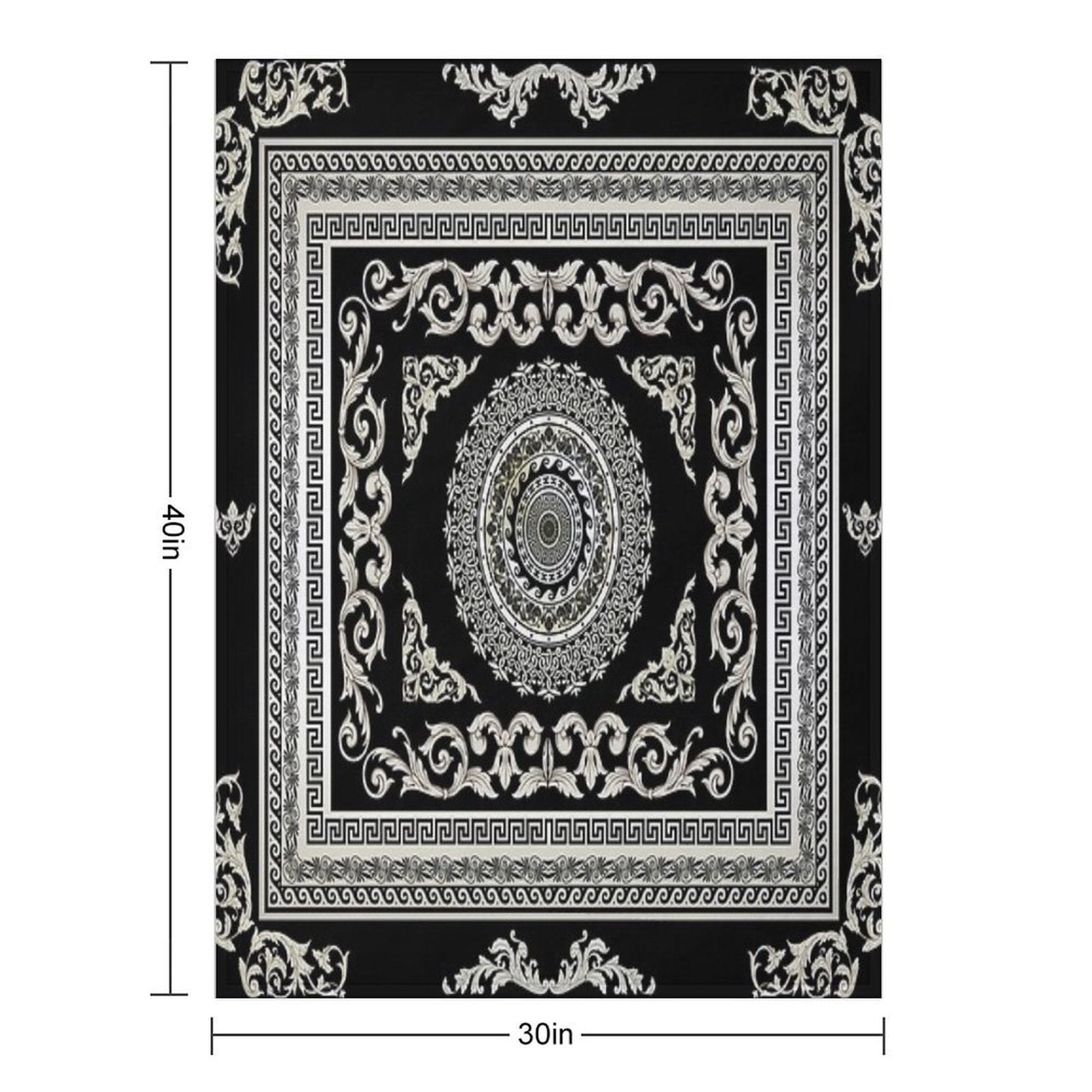 Ornate Greek Key Meander Black Cream  Medallion Comfort Throw Blanket