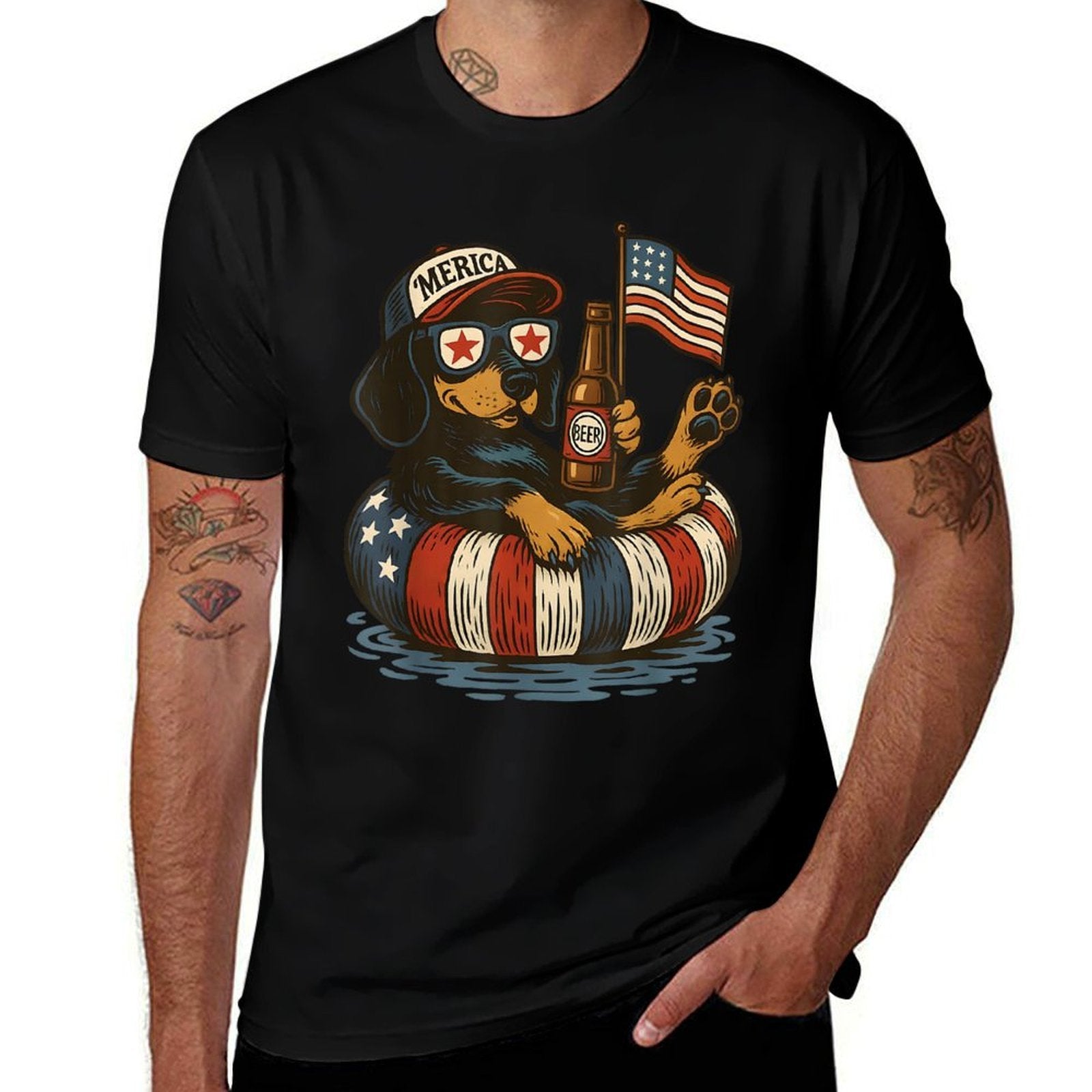 Dachshund 4th of July America Dachshund Patriotic Dog Lovers  Slim-fit Cut T-Shirt