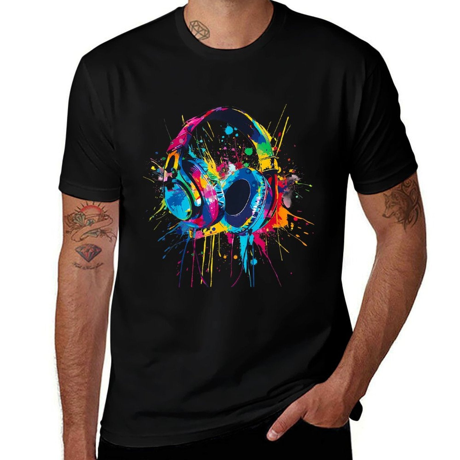 Headphones Music DJ Music Headphones Splash EDM Music Lover  Breathable T-Shirt