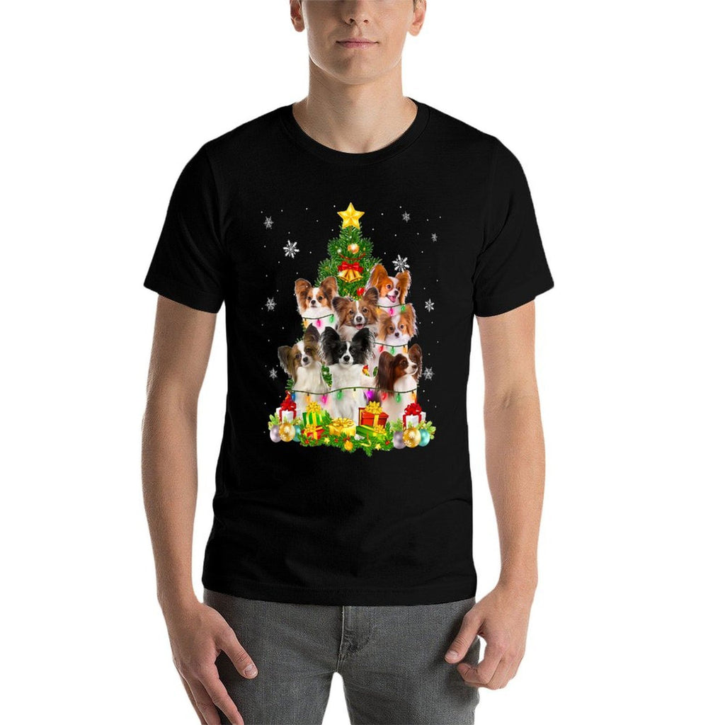 Funny Papillon Christmas Tree Funny Dog Lover Gifts  Stretchy T-Shirt