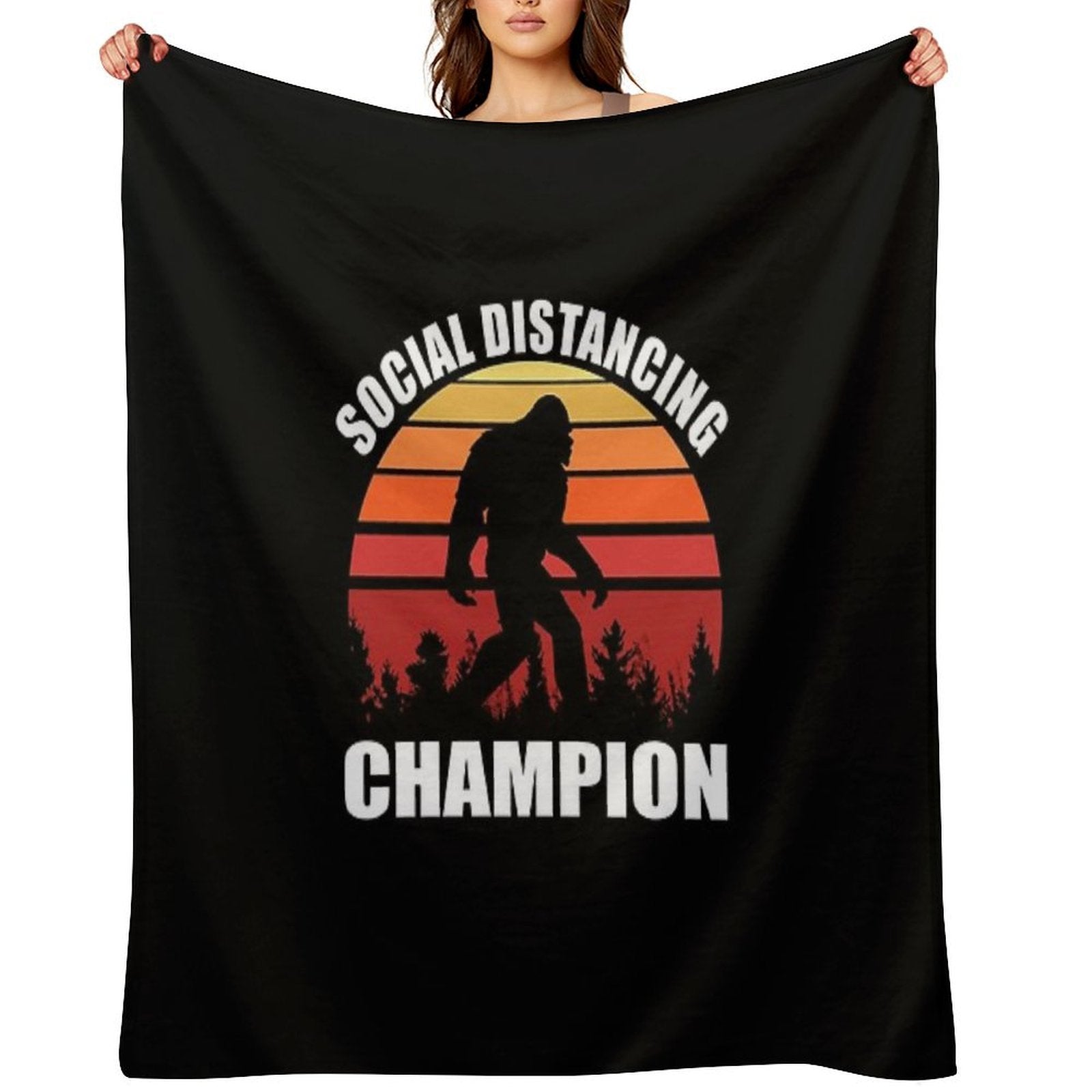 Bigfoot Funny Social Distancing Champion Vintage Sunset Lightweight Throw Blanket