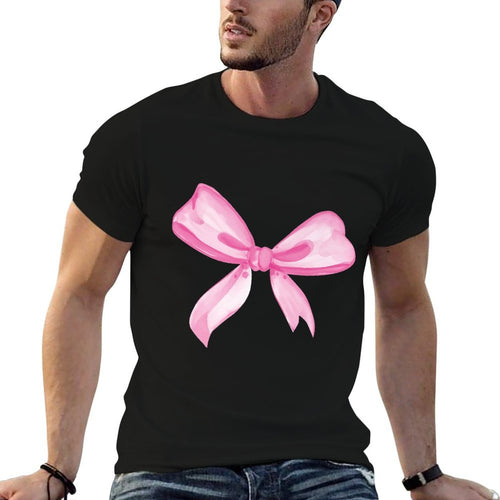 Aesthetic Pink Bow in Watercolor on Black Premium  Moisture-wicking T-Shirt