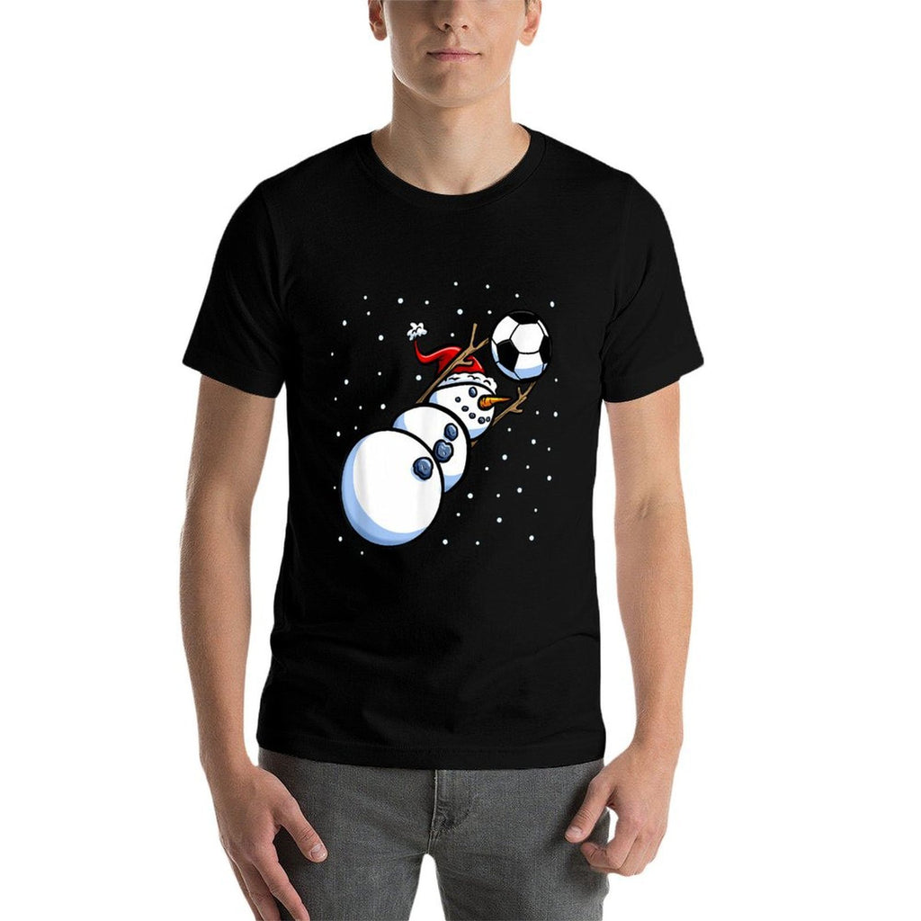 Christmas Boys Men Xmas Goalkeeper Soccer Snowman  High-quality Stitching T-Shirt