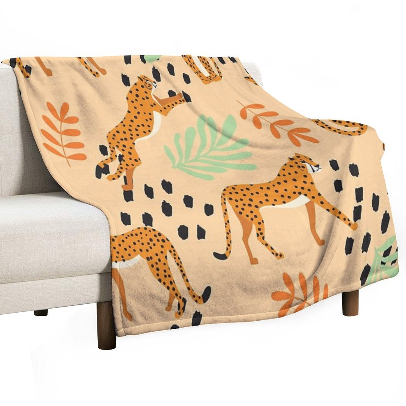 Cheetahs Pattern Beige Easy Care Throw Blanket