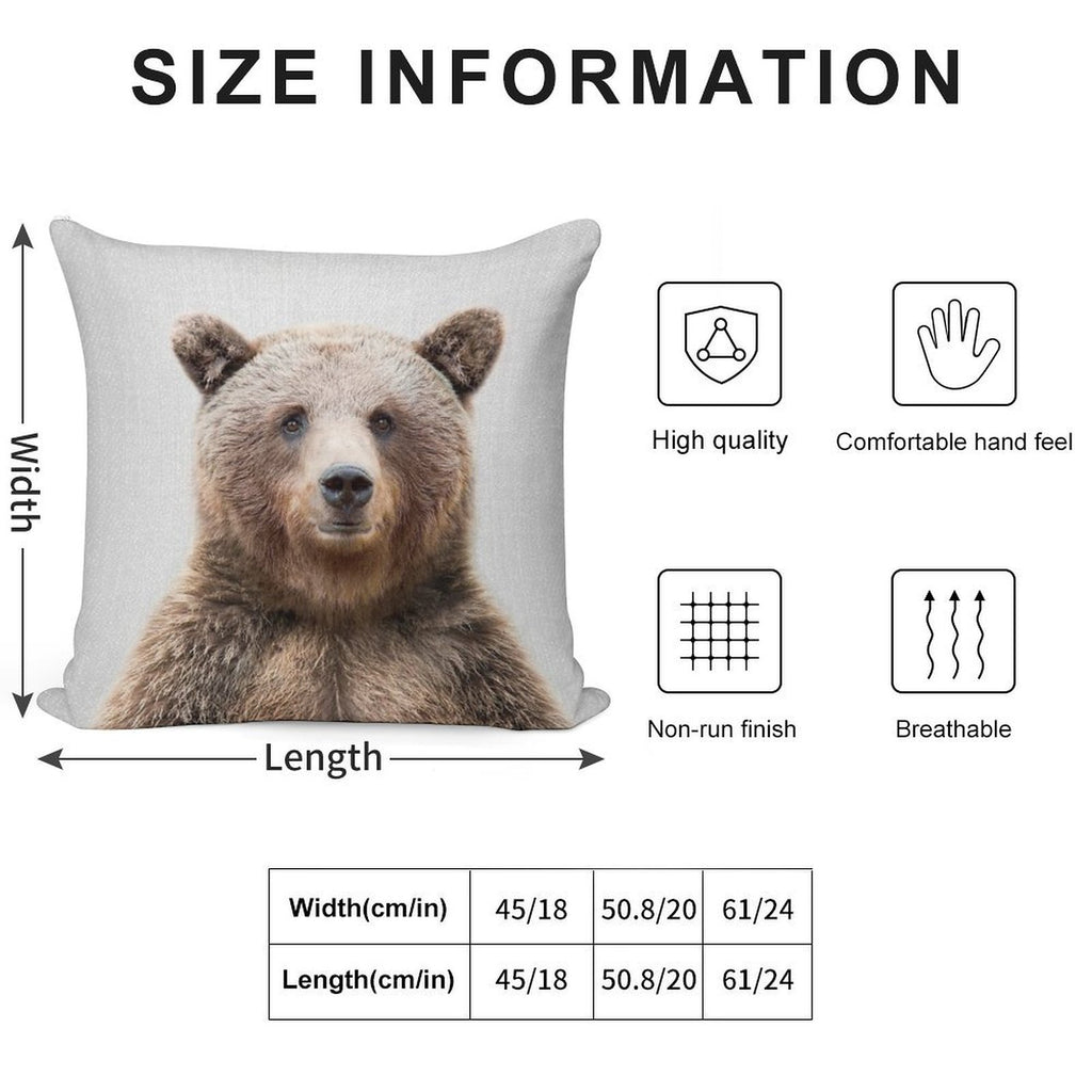 Grizzly Bear - Colorful Soft Reinforced Edging Throw Pillow