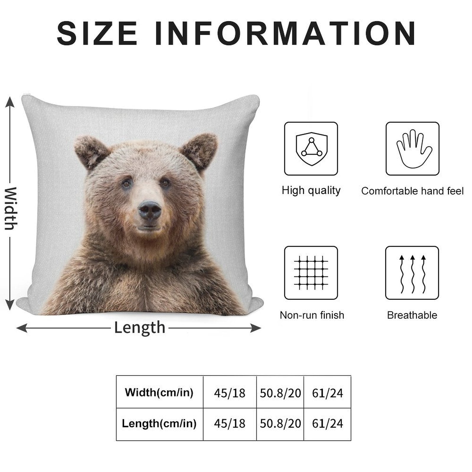 Grizzly Bear - Colorful Soft Reinforced Edging Throw Pillow