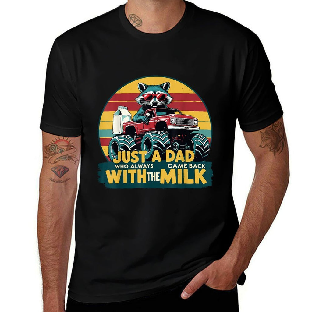 Just A Dad Who Always Came Back Funny Father's Day for Dad  Ribbed Collar T-Shirt