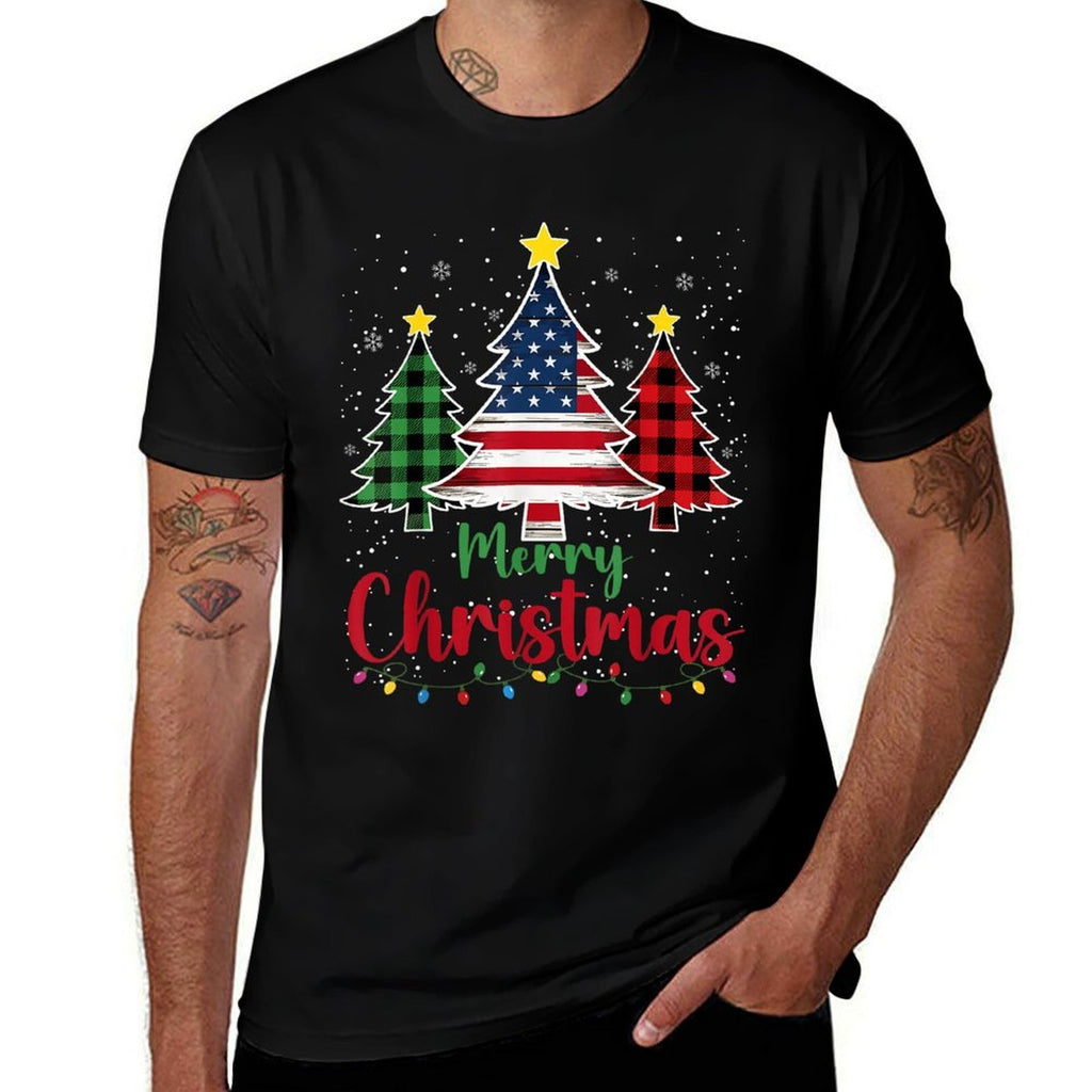Merry Christmas Tree Plaid US Snowflake Xmas Men Women Comfortable T-Shirt