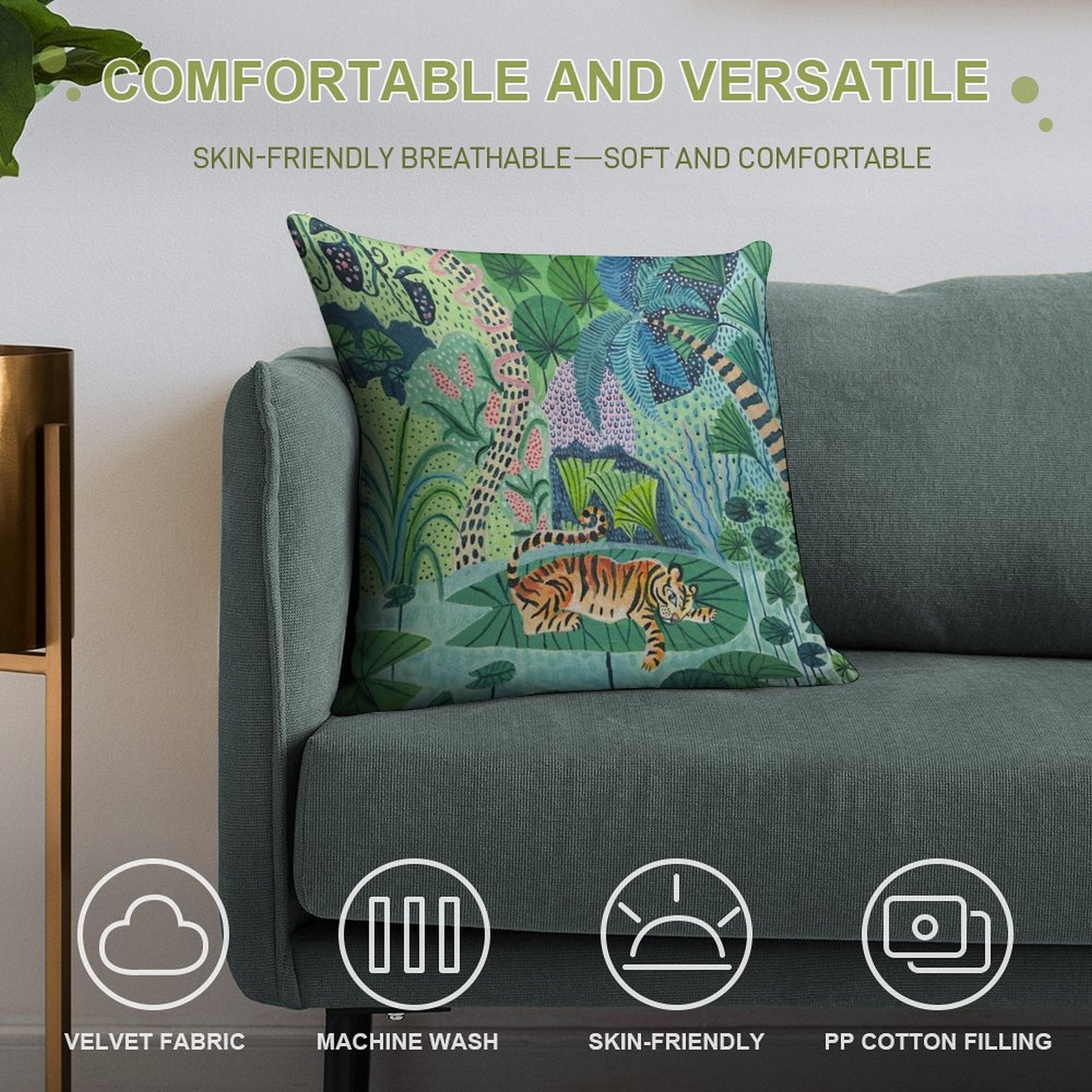 Jungle Tiger Soft Shrink-Resistant Throw Pillow
