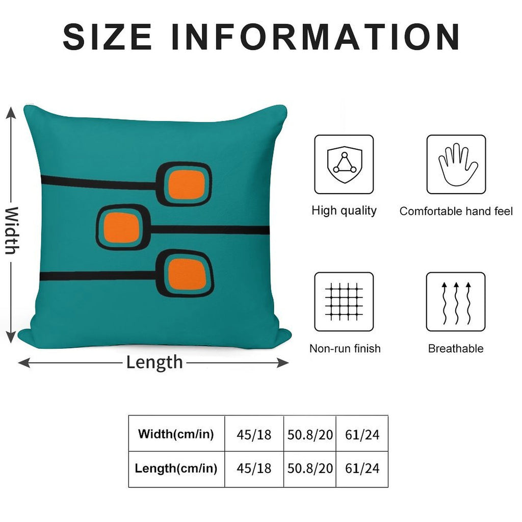 Retro Branches Black And Orange on Teal Mid Century Modern Print Soft Short Plush Fabric Throw Pillow