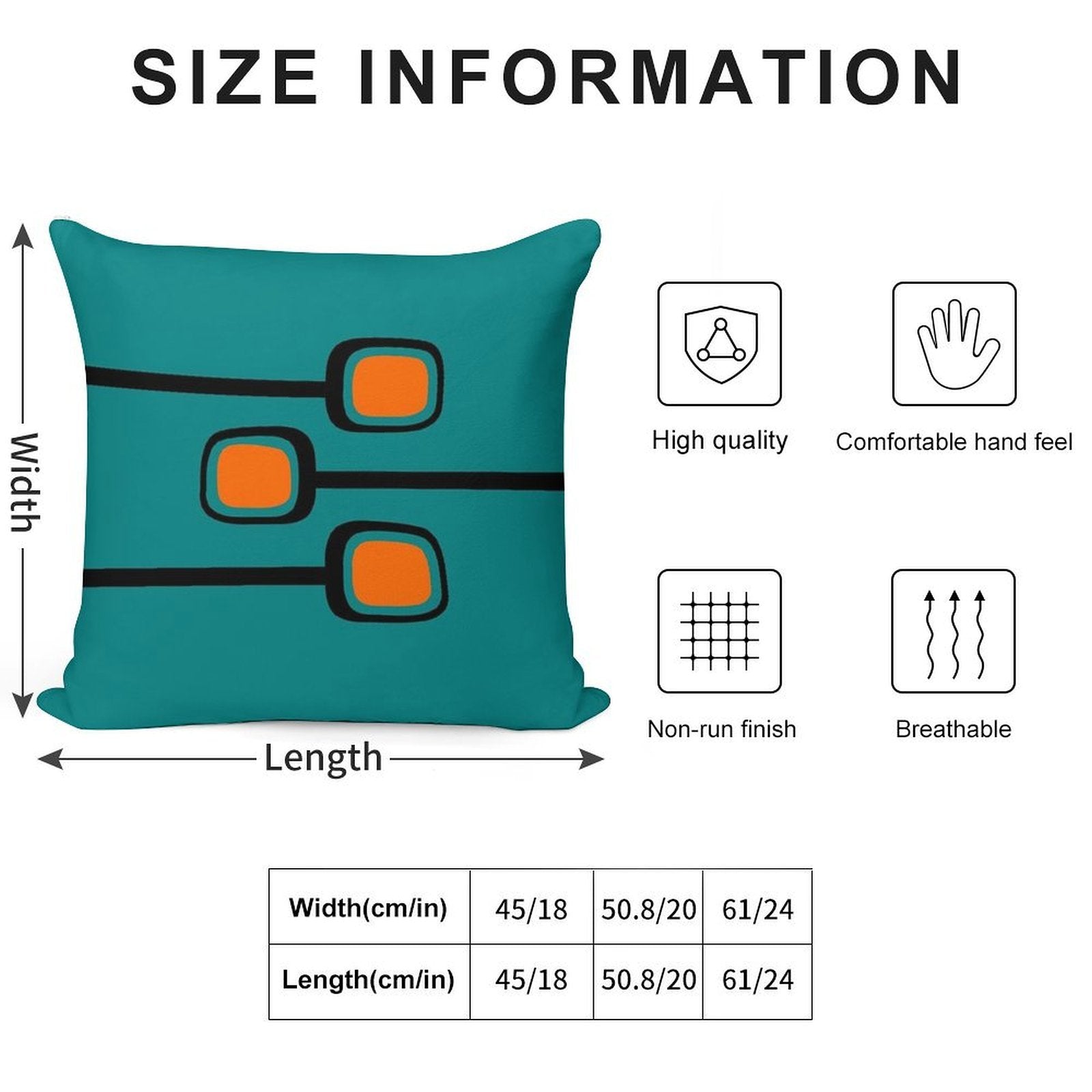Retro Branches Black And Orange on Teal Mid Century Modern Print Soft Short Plush Fabric Throw Pillow