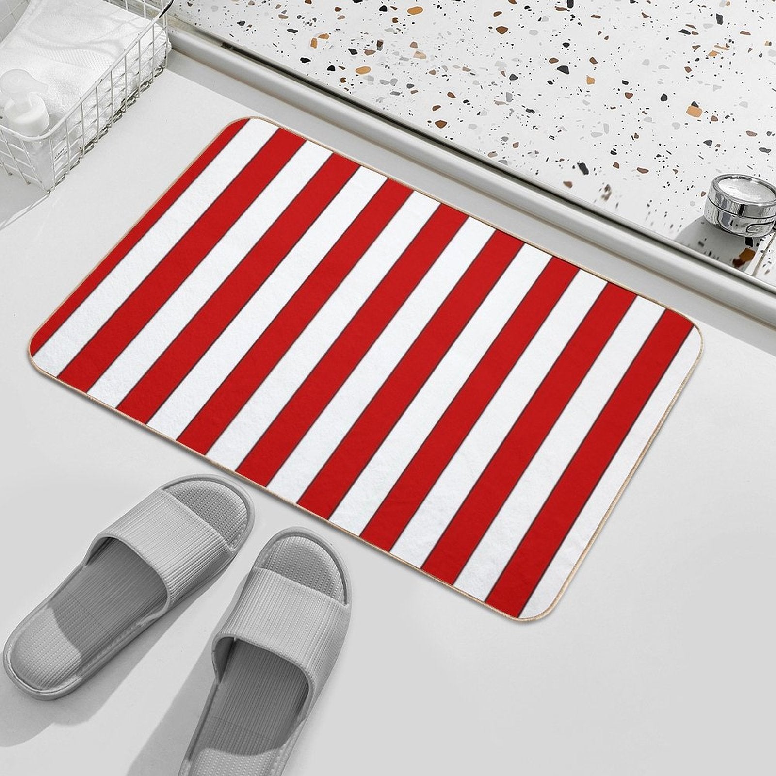 Retro Red & White Striped Team Colours  Absorbent Bath Mat