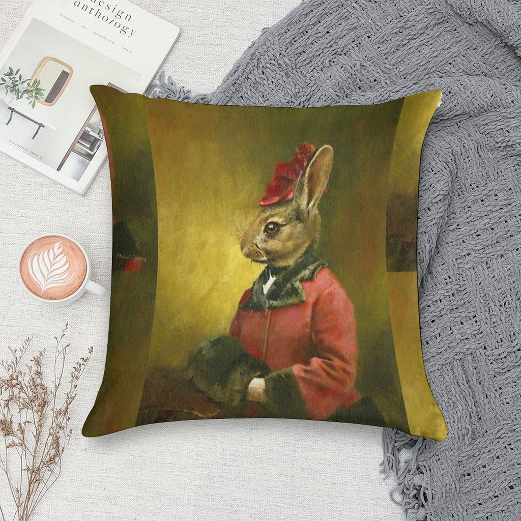 Victorian Lady Rabbit Soft Short Plush Fabric Throw Pillow