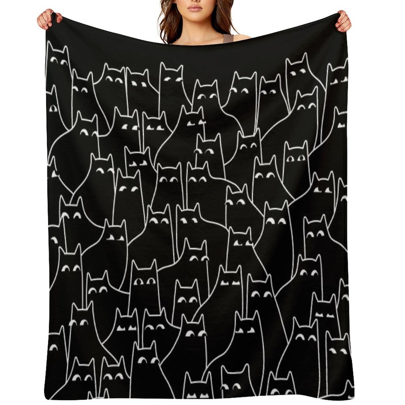 Suspicious Cats (Minimal White Linework Version) Versatility Throw Blanket