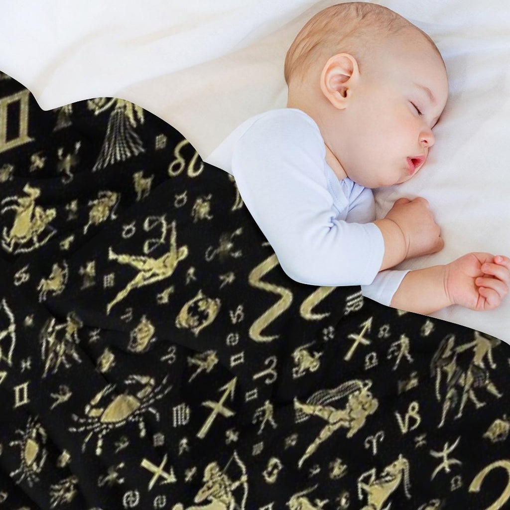 Zodiac Symbols And Glyphs Gold on Black Easy Care Throw Blanket