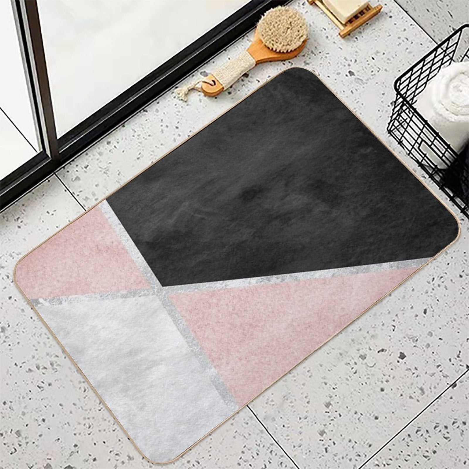 Pink, Silver And Black Geometric Design  Slip-Resistant Bath Mat