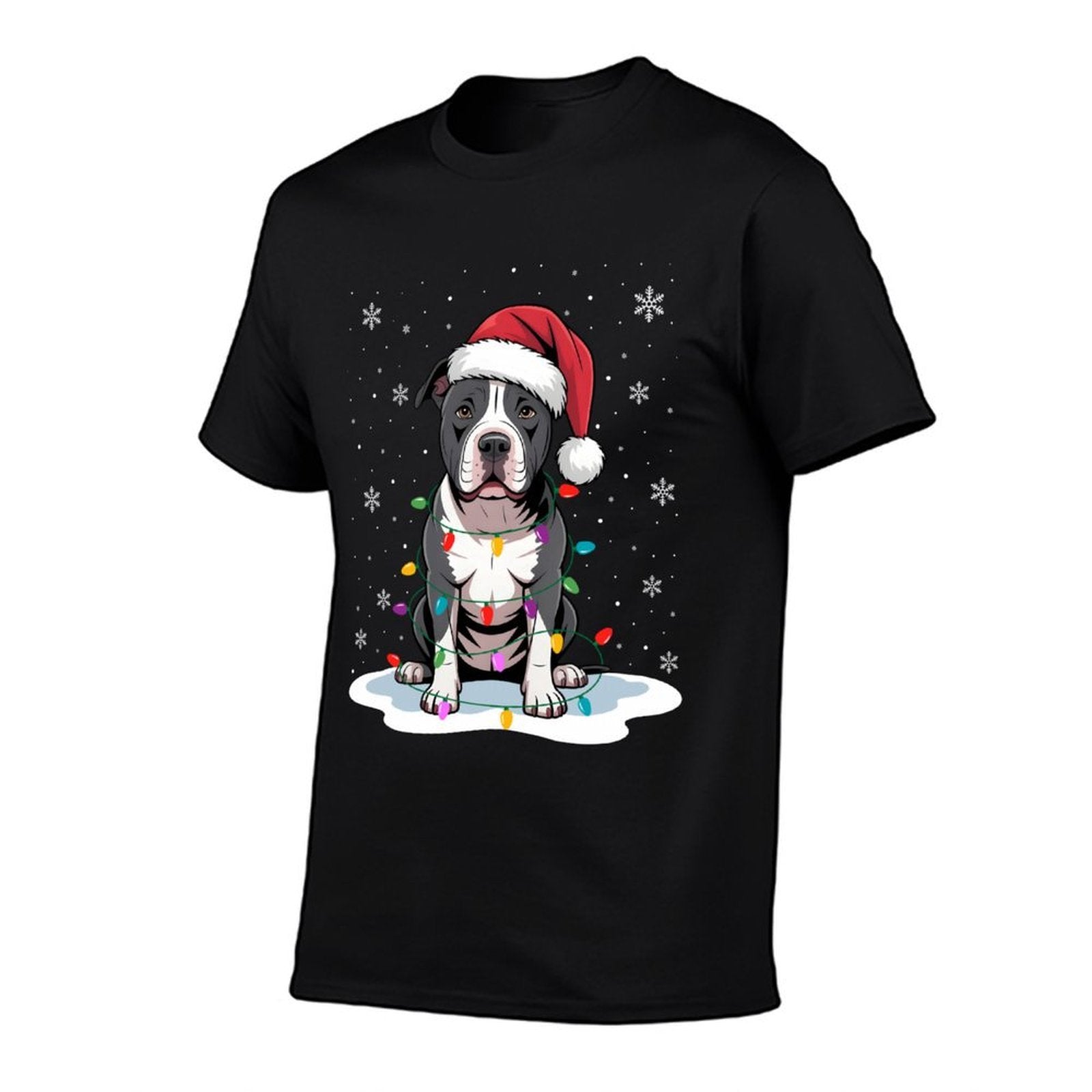 Pitbull Christmas Lights Santa Xmas Pet Dog Lover  Oversized Silhouette T-Shirt