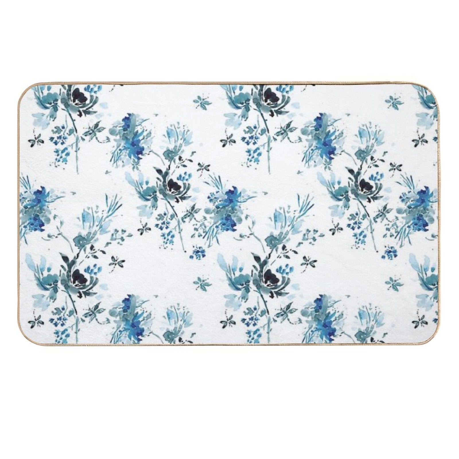 Blue Floral with Dragonflies  Repositionable Bath Mat