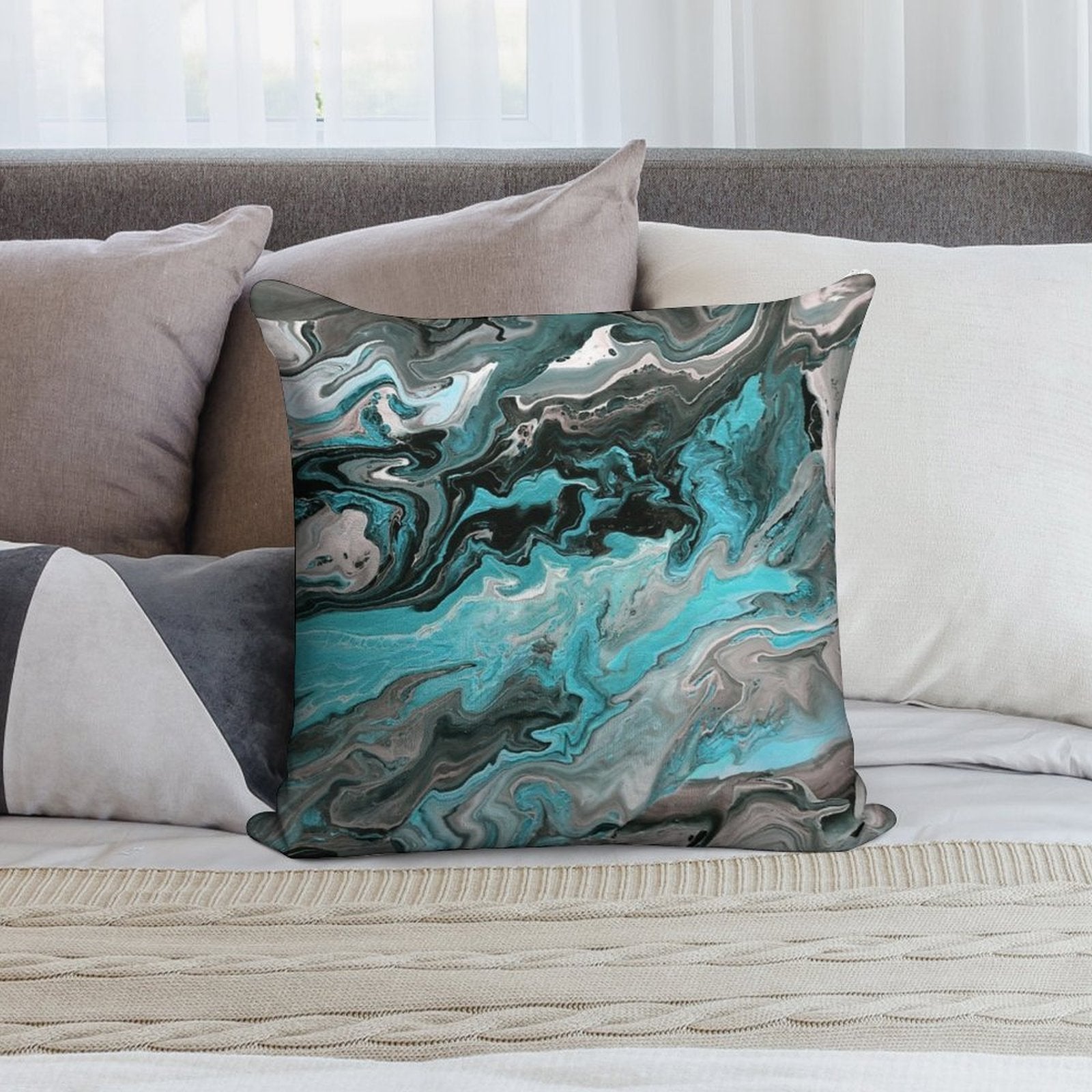 Turquoise Vein Marble Soft Fade-Resistant Throw Pillow