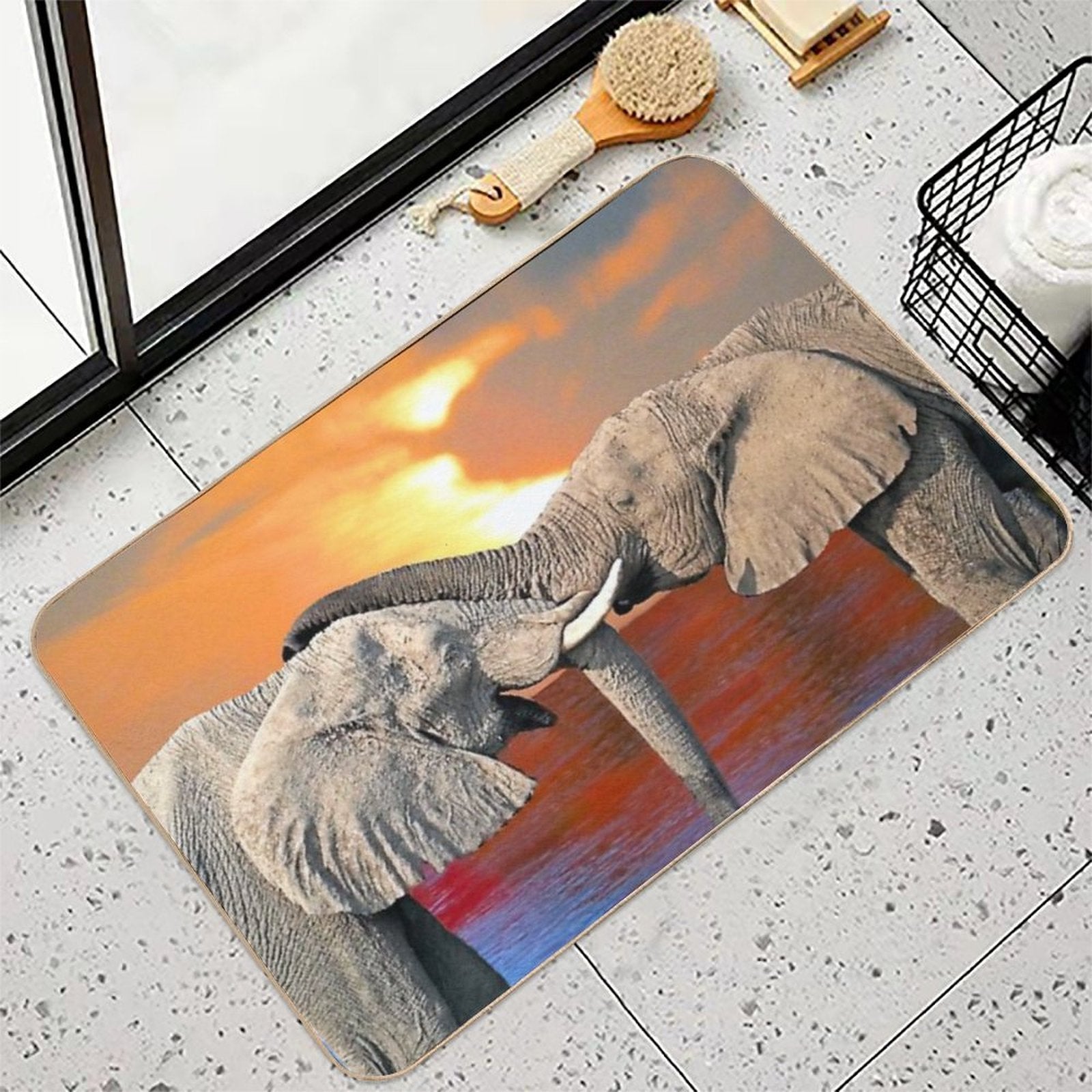 Affectionate Elephants  Anti-Trip Bath Mat