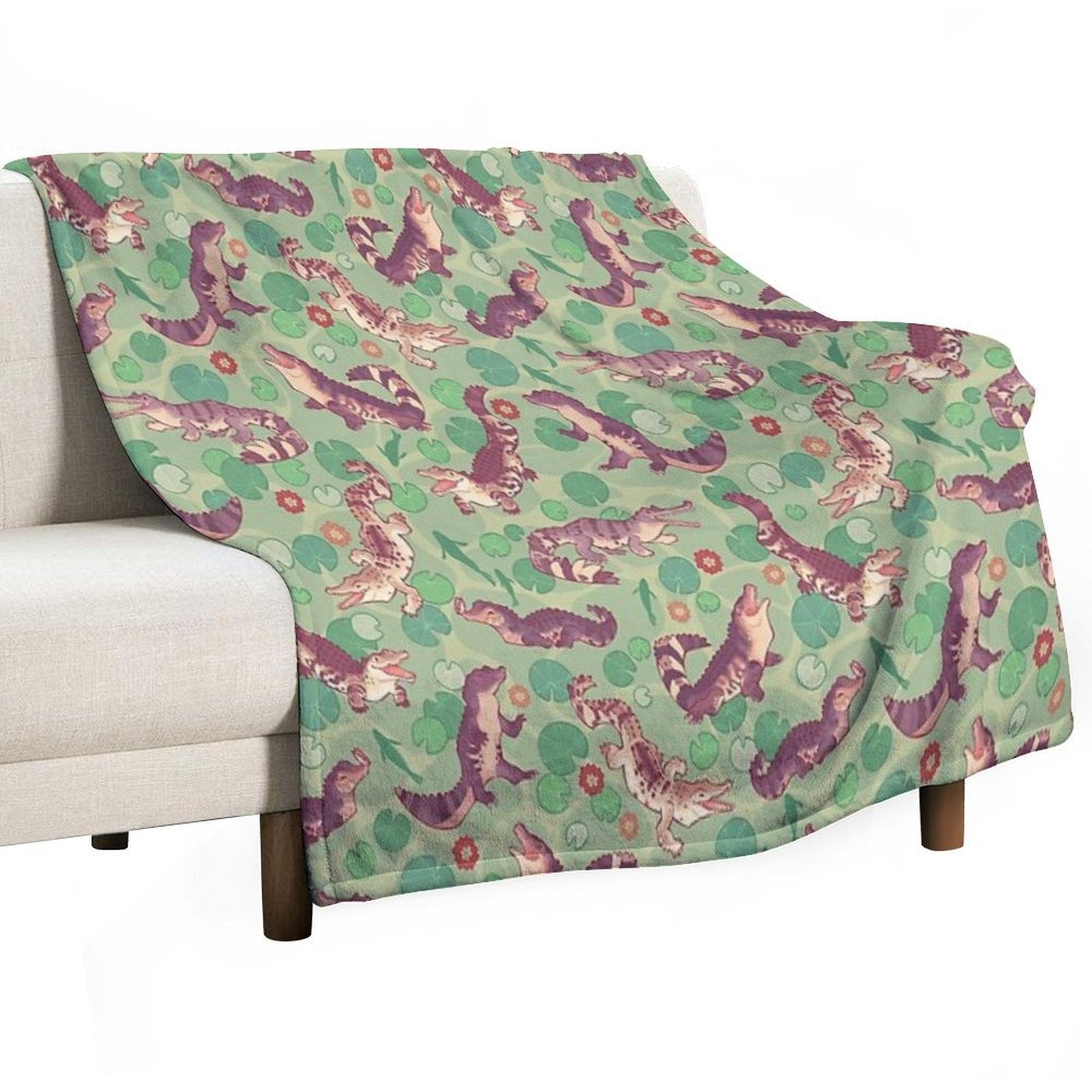 Crocodilians in Swampy Waters Sustainable Throw Blanket