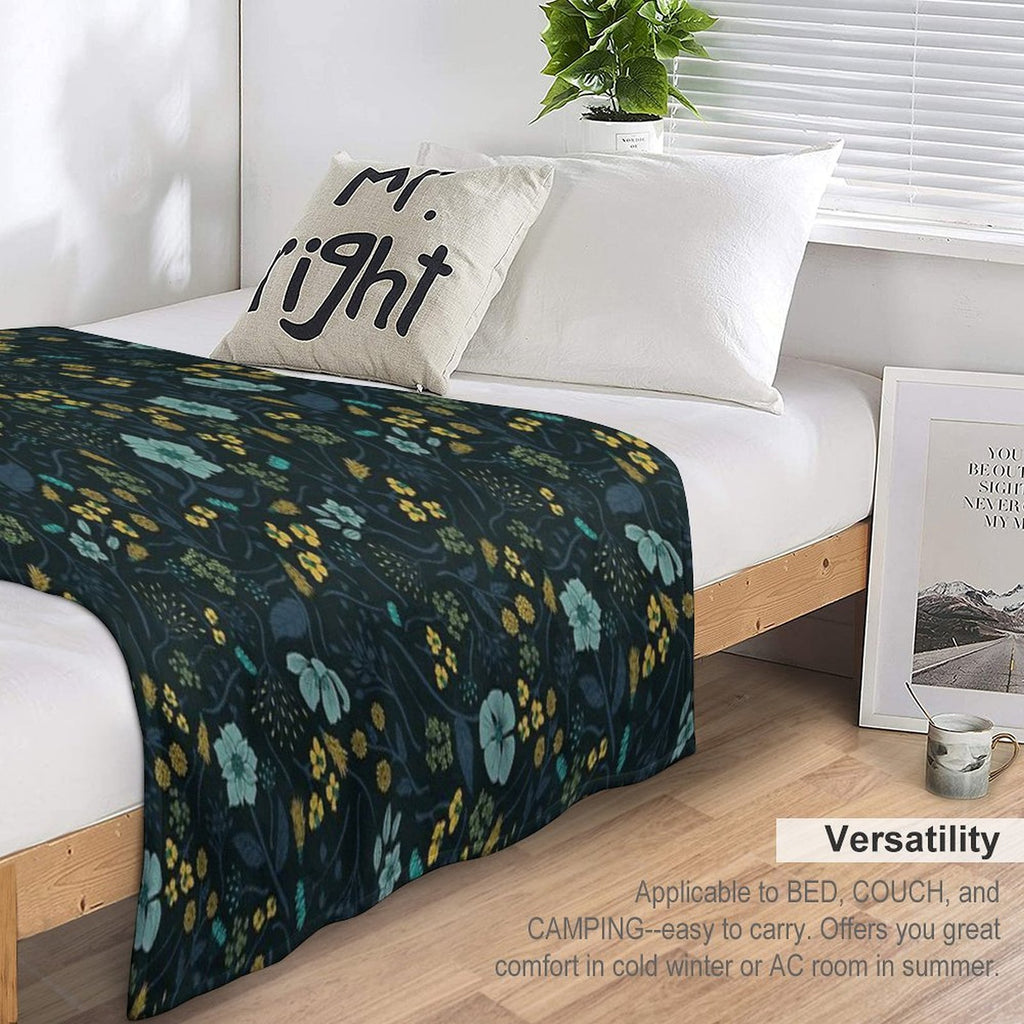 Turquoise, Yellow, Green & Dark Blue Floral Pattern Versatility Throw Blanket