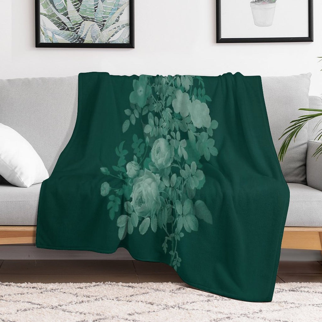 Dark Green Floral Collage, Bottle Green Monochrome Roses Bouquet Shrink-resistant Throw Blanket