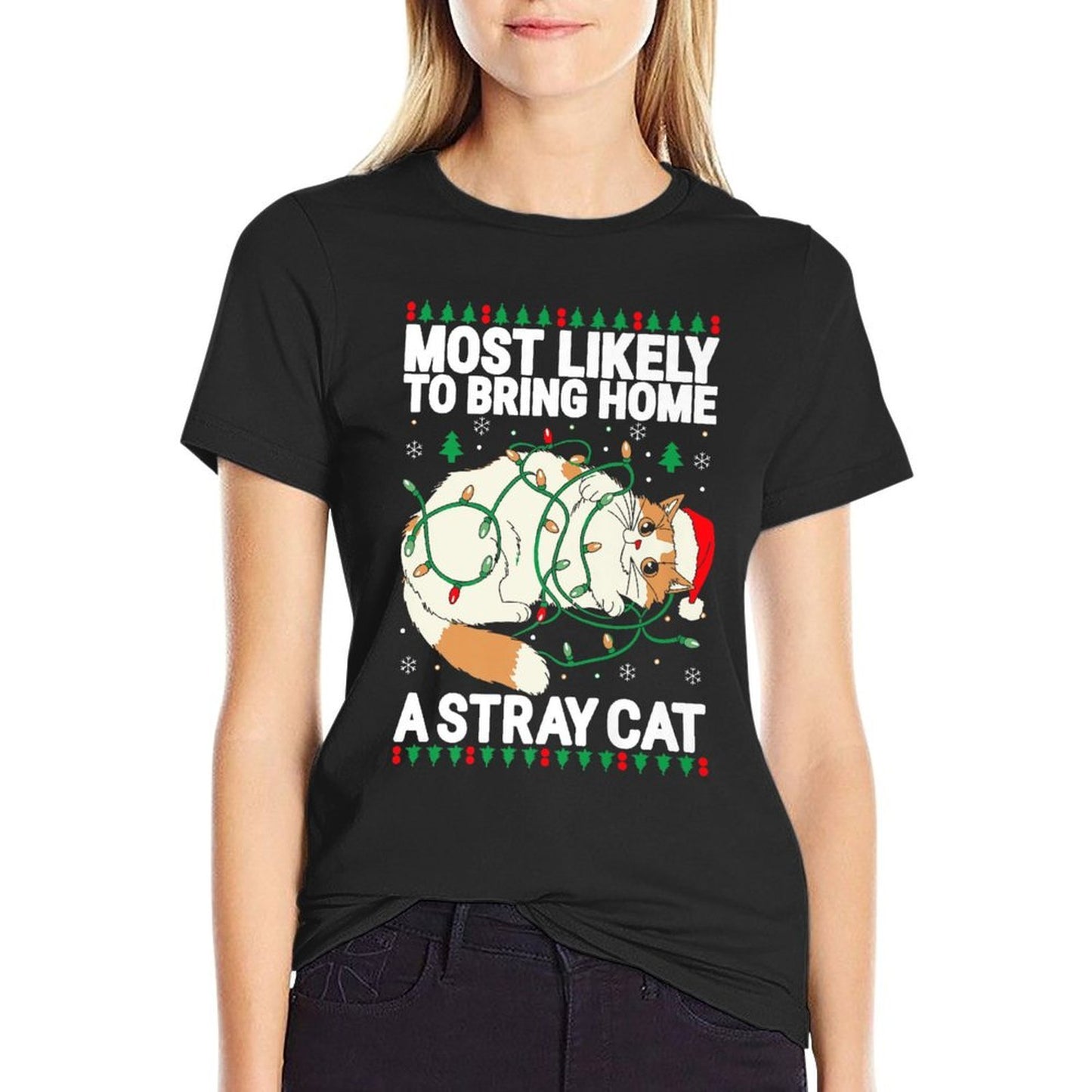 Most Likely To Bring Home A Stray Cat Family Christmas Premium  Wrinkle-resistant T-Shirt