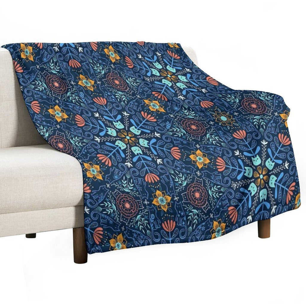 Cats Kaleidoscope. Flowers And Kitties. Velvety-soft Throw Blanket