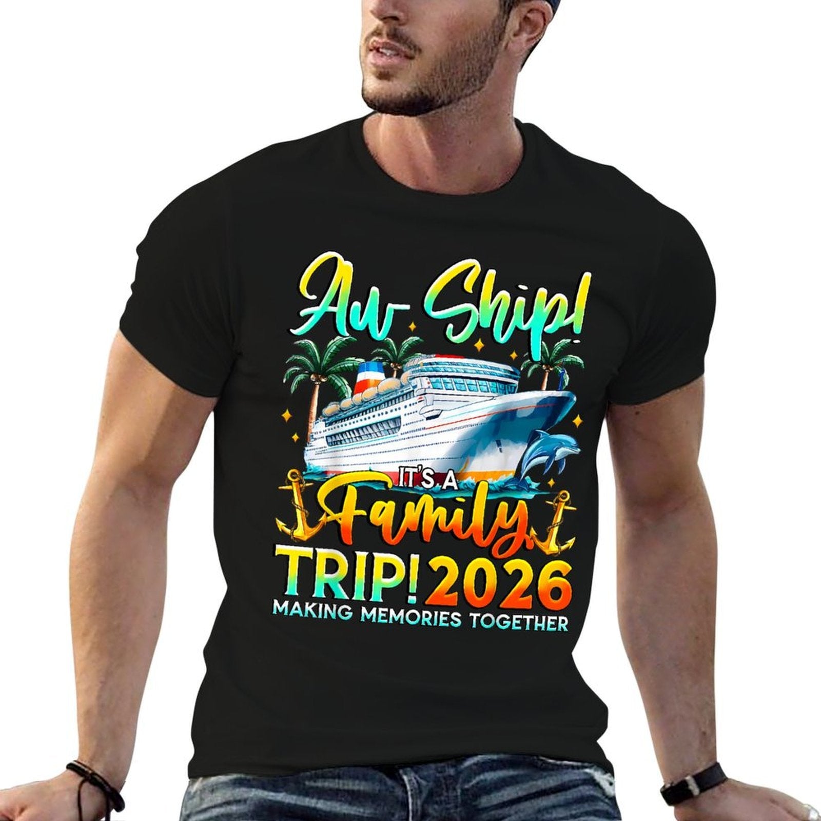 Funny Cruise Ship Family Trip Vacation 2026 Reunion Matching  Ribbed Collar T-Shirt