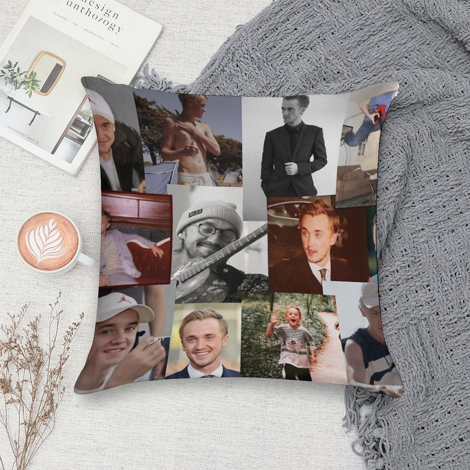 Tom Felton Collage Soft Decorative Cover Throw Pillow