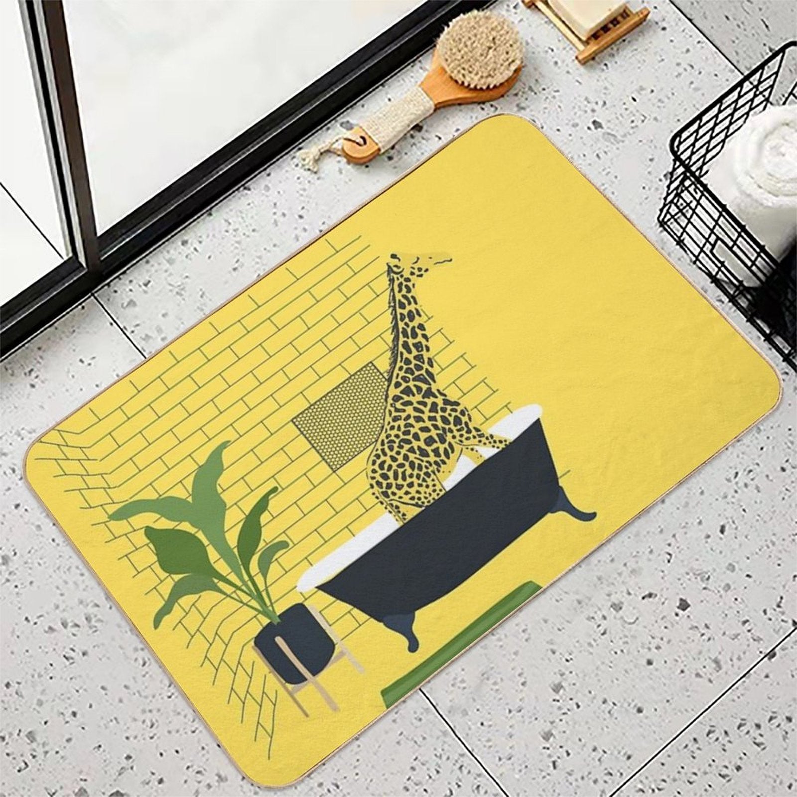 Giraffe in A Bath  Absorbent Bath Mat